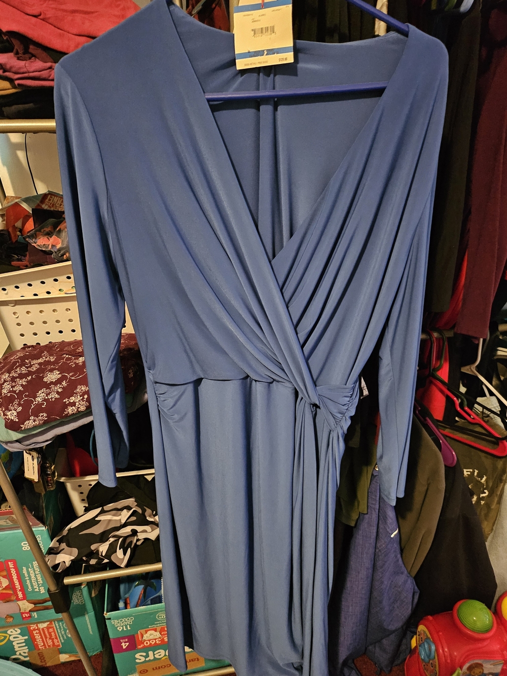 Anne Klein Slate Blue Wrap-Front Long Sleeve Dress